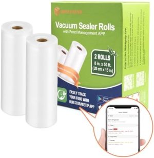 Distributeurs de sirop et de miel   | Sacs de Scellage Sous Vide avec Application de Gestion Alimentaire 8″ X 50′ (Pack de 2), Rouleaux de Sacs de Conservation Alimentaire avec Codes-Barres pour le Suivi des Aliments, Sacs de Scellage Sous Vide Sans BPA pour Sous Vide, Stockage Alimentaire, Préparation de Repas Distributeurs de sirop et de miel Distributeurs de sirop et de miel