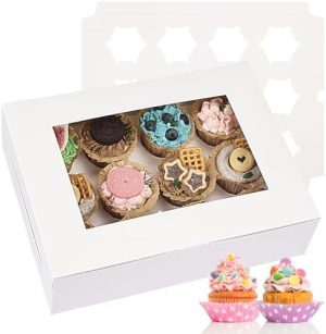 Porte-gâteaux   | 15 Ensembles de Boîtes à Cupcakes, Contenants à Cupcakes de 12 Comptes, Boîtes de Pâtisserie 13×10×3,5 Pouces avec Fenêtre et Inserts pour S’adapter aux Muffins, Transporteur de Cupcakes pour Biscuits Porte-gâteaux Porte-gâteaux