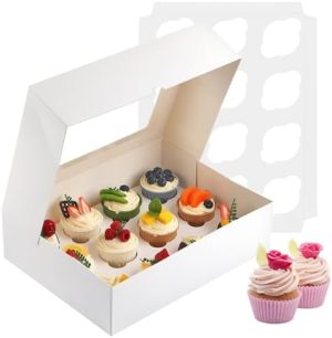 Porte-gâteaux   | Boîtes à cupcakes, pack de 2 contenants à cupcakes jetables, porte-cupcakes en plastique de qualité alimentaire 12 unités avec fenêtre et inserts, supports de transport pour cupcakes en gros pour muffins, biscuits, friandises et desserts (blanc) Porte-gâteaux Porte-gâteaux