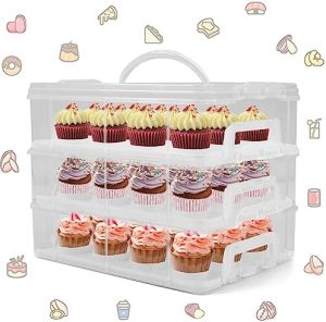 Porte-gâteaux   | Porte-cupcakes, conteneurs à 3 niveaux pour cupcakes, peut contenir 36 cupcakes ou 3 grands gâteaux, support à cupcakes, boîte à cupcakes avec couvercle et poignée (blanc, basique) Porte-gâteaux Porte-gâteaux