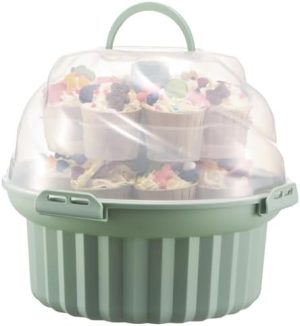 Porte-gâteaux   | Porte-Cupcakes, Porte-Cupcakes Portable pour 24 Cupcakes, Support à Muffins à 3 Niveaux, Conteneur de Voyage pour Cupcakes, Boîte à Cupcakes Réutilisable avec Couvercle et Poignée (Vert Crème) Porte-gâteaux Porte-gâteaux