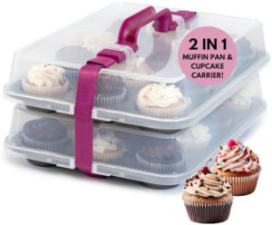 Porte-gâteaux   | Porte-Cupcakes pour 24 Cupcakes – Support à Cupcakes Innovant Comprend 2 Moules à Cupcakes avec Couvercle et Poignée – Conteneur de Voyage pour Cupcakes Transportant 12 ou 24 Cupcakes de Taille Standard en Toute Sécurité Porte-gâteaux Porte-gâteaux