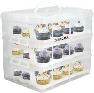 Porte-gâteaux   | Porte-cupcakes, Support à cupcakes | Modèle amélioré premium maintient les cupcakes plus stables | Rangez jusqu’à 36 cupcakes ou muffins | Conteneur de stockage empilable pour cupcakes | Utilisez 1, 2 ou 3 niveaux (Blanc) Porte-gâteaux Porte-gâteaux