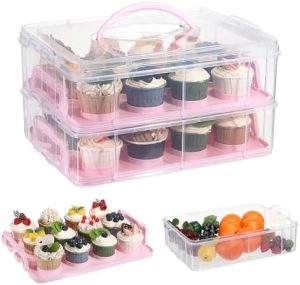 Porte-gâteaux   | Porte-gâteaux à 2 niveaux, chaque niveau peut contenir 12 cupcakes, boîte à cupcakes empilable 2 en 1 et boîte à gâteaux avec couvercle, conteneur à cupcakes portable pouvant contenir 24 pâtisseries pour les fournitures de fête d’anniversaire et de boulangerie. Porte-gâteaux Porte-gâteaux