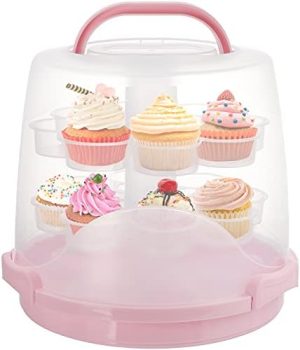 Porte-gâteaux   | Transporteur de 24 Cupcakes, Support à Gâteau Haut avec Poignée, Boîte de Transport Portable à 3 Niveaux pour Desserts avec Couvercle pour Tarte, Biscuits, Noël, Jour de Thanksgiving. Porte-gâteaux Porte-gâteaux