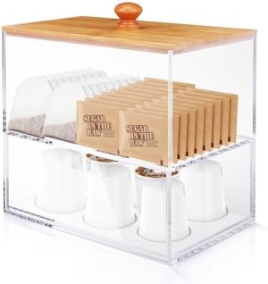 Supports pour capsules de café   | Organisateur de Bar à Café, Organisateur de Station de Café en Bambou à 2 Niveaux avec Tiroir, Support pour K Cup, Support pour Capsules de Café pour Nespresso, Organisateur de Sucre et de Thé, Accessoires de Décoration pour Bar à Café pour Comptoir. Supports pour capsules de café Supports pour capsules de café