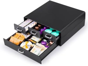 Supports pour capsules de café   | Organisateur de dosettes de café 72/96 dosettes, support de capsules de café, rangement à 2 niveaux, compact avec 4 tiroirs, compatible avec les capsules Keurig K-Cup et Nespresso. Supports pour capsules de café Supports pour capsules de café