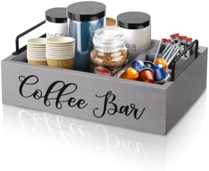 Supports pour capsules de café   | Organisateur de Station à Café en Bois pour Comptoir, Support à Capsules de Café de Style Ferme, Panier à Kcup avec Poignée pour Accessoires de Bar à Café – Gris Supports pour capsules de café Supports pour capsules de café