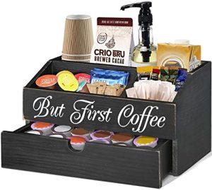 Supports pour capsules de café   | Organisateur de Station à Café, Support en Bois pour Capsules K avec Tiroir, Accessoires de Bar de Comptoir, Organisateur de Sachets de Thé et Condiments pour Décoration, Cadeau pour Amoureux Supports pour capsules de café Supports pour capsules de café