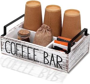 Supports pour capsules de café   | Organisateur de Station de Café – Support à Dosettes en Bois – Accessoires de Bar à Café pour Comptoir, Organisateur de Dosettes de Café de Style Ferme avec Poignée, Décor de Bar à Café Rustique Blanc Supports pour capsules de café Supports pour capsules de café