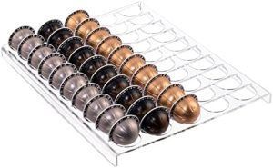 Supports pour capsules de café   | Plateau de rangement transparent pour capsules de café 15,75″ L x 12,6″ l pour capsules Vertuoline, organisateur d’insertion de tiroir, peut contenir 50 capsules, organisateur de comptoir pour la cuisine, la maison, le bureau. Supports pour capsules de café Supports pour capsules de café