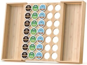 Supports pour capsules de café   | Support à dosettes de café en bambou extensible pour tiroir de comptoir – Compatible avec les dosettes K-Cup – Rangement pour sachets de thé (Naturel) Supports pour capsules de café Supports pour capsules de café