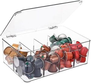 Supports pour capsules de café   | Support de capsules de café, rangement de capsules de café pour le comptoir, organisateur transparent pour K Cup, compatible avec les capsules Nespresso OriginalLine et VertuoLine & les capsules Keurig, support de capsules de café en acrylique avec couvercle – transparent Supports pour capsules de café Supports pour capsules de café