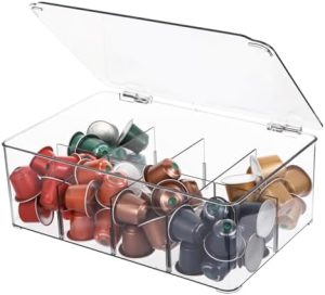 Supports pour capsules de café   | Support de capsules de café transparent avec couvercle, rangement transparent pour capsules de café pour comptoir, compatible avec les capsules Nespresso OriginalLine et Vertuoline & les capsules Keurig – Acrylique Supports pour capsules de café Supports pour capsules de café