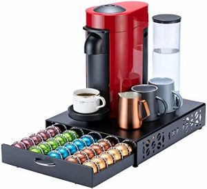 Supports pour capsules de café   | Support de capsules Nespresso, rangement de capsules Vertuo, organisateur de capsules de café, design de bar à café et support pour machine à café en métal noir (capacité de 50 capsules) Supports pour capsules de café Supports pour capsules de café