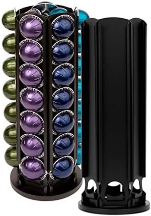 Supports pour capsules de café   | Support de Carousel pour Capsules Nespresso Vertuo, Noir, Grande Capacité de Stockage de 40 Capsules avec Rotation à 360°, Organisateur Central pour Sucre, Crème ou Accessoires Supports pour capsules de café Supports pour capsules de café