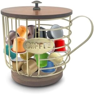 Supports pour capsules de café   | Support de dosettes de café, grand support de capsules de café avec couvercle, organisateur de dosettes de café, rangement pour K Cups sur le comptoir – Or Supports pour capsules de café Supports pour capsules de café