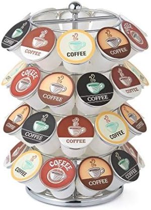 Supports pour capsules de café   | Support de K Cup Nifty – Compatible avec les K-Cups, Carousel de dosettes de café | Support de 40 K Cups, tourne à 360 degrés, plateforme Lazy Susan, design moderne en chrome, organisateur de comptoir de cuisine pour la maison ou le bureau Supports pour capsules de café Supports pour capsules de café