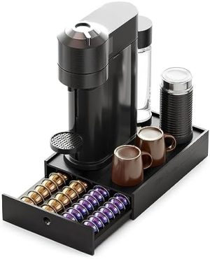 Supports pour capsules de café   | Tiroir de rangement en bambou pour capsules de café Nespresso Vertuo, plateau organisateur pour capsules Nespresso Vertuo, compatible avec 40 grandes ou 56 petites capsules Vertuoline (noir) Supports pour capsules de café Supports pour capsules de café