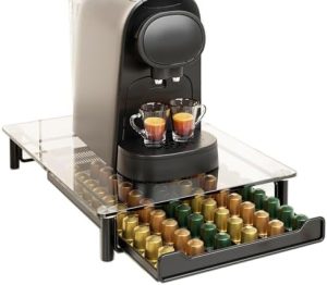 Supports pour capsules de café   | Tiroir de rangement en verre trempé pour capsules de café compatible avec les capsules Nespresso OriginalLine, pouvant contenir 6 capsules Original Line – Organisateur de cuisine. Supports pour capsules de café Supports pour capsules de café