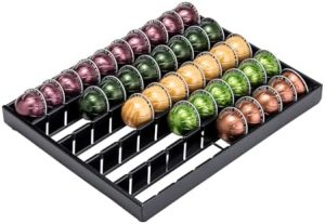 Supports pour capsules de café   | Tiroir de rangement pour capsules Vertuo, organiseur de capsules Nespresso en métal noir (capacité de 50 capsules) Supports pour capsules de café Supports pour capsules de café