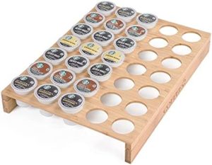 Supports pour capsules de café   | Tiroir ou Organisateur de Comptoir pour K-Cup en Bambou – Support de Dosettes de Café – Capacité de 35 Dosettes de Café – Rangement pour K-Cup – Idéal pour Station de Café, Bureau et Cuisine. Supports pour capsules de café Supports pour capsules de café