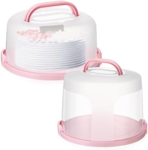 Transporteurs de gâteaux   | 2 Pcs Support à Gâteau Rond Haut de 10 Pouces avec Couvercle et Poignée, Support à Gâteau en Plastique, Conteneur à Gâteau, Boîte à Gâteau avec Couvercle pour Servir et Transporter Cupcakes et Tartes (Rose) Transporteurs de gâteaux Transporteurs de gâteaux