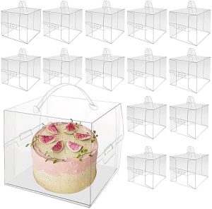 Transporteurs de gâteaux   | 25 Pcs Boîtes à Gâteau Transparentes 5X5X4 Pouces avec Poignée et Plateaux à Gâteau, Contenants à Gâteau en Plastique Faciles à Transporter, Porte-Gâteaux pour Anniversaire, Noël, Mariage, Fête, Cadeau Transporteurs de gâteaux Transporteurs de gâteaux