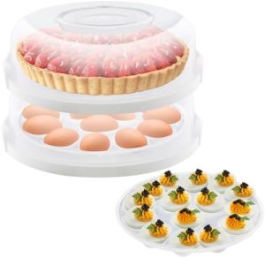 Transporteurs de gâteaux   | 2Pcs Porte-gâteau avec couvercle et poignée, support à gâteaux portable avec porte-oeufs | Parfait pour transporter des gâteaux de 1 pouce et des œufs (blanc) Transporteurs de gâteaux Transporteurs de gâteaux