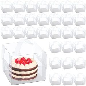 Transporteurs de gâteaux   | 32 Pièces Boîte à Gâteau Claire Boîtes de Boulangerie Transparentes Transporteur de Gâteau en Plastique avec Couvercle et Poignée Boîte Alimentaire Transparente Conteneur à Cupcake pour Mariage Anniversaire (Style Classique, 15 x 15 x 12,7 cm) Transporteurs de gâteaux Transporteurs de gâteaux