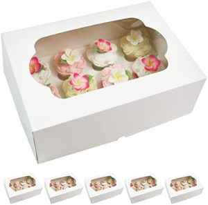 Transporteurs de gâteaux   | Boîte à gâteau et cupcake extra profonde avec fenêtre et insert à cupcake, blanche, 14 x 10 x 5 pouces, 5 unités. Transporteurs de gâteaux Transporteurs de gâteaux