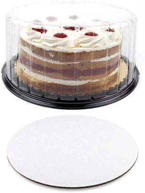 Transporteurs de gâteaux   | Contenants à gâteau en plastique de 30 cm et planches à gâteau de 28 cm, contenants à gâteau jetables avec couvercles en dôme, boîtes à gâteau, support de présentation pour gâteaux de 2 à 3 couches, ensemble de 1. Transporteurs de gâteaux Transporteurs de gâteaux