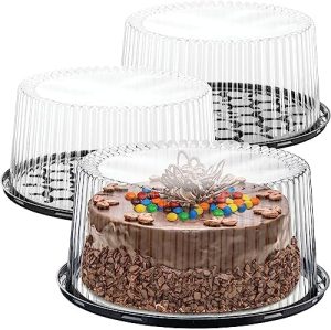 Transporteurs de gâteaux   | Contenants à gâteau jetables en plastique de 9″ avec couvercles en dôme et plateaux à gâteau | 3 transporteurs de gâteaux ronds pour le transport | Boîtes/couvercles transparents pour gâteaux Bundt | Contenants de présentation pour gâteaux à 2-3 couches Transporteurs de gâteaux Transporteurs de gâteaux