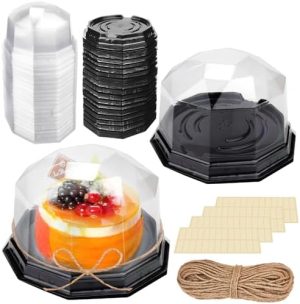 Transporteurs de gâteaux   | Contenants pour Mini Bundt Cake – Conteneur en Plastique Transparent pour Mini Cupcake avec Couvercle Sécurisé, Contenants Individuels pour Cupcake, Boîtes à Mini Gâteau avec Ruban Adhésif et Ficelle Pratiques Transporteurs de gâteaux Transporteurs de gâteaux