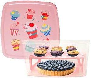 Transporteurs de gâteaux   | Conteneur de rangement pour gâteaux, capacité jusqu’à 20 cm, 2 couches, rose et transparent – Pour gâteaux, tartes, muffins, cupcakes ou autres desserts – Compatible congélateur et lave-vaisselle Transporteurs de gâteaux Transporteurs de gâteaux