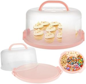 Transporteurs de gâteaux   | Ensemble de 2 porte-gâteaux avec couvercle et poignée, porte-gâteau rond de 10 pouces + 8 pouces, support à gâteau sans BPA, conteneur à gâteau portable avec base à double face pour le transport de gâteaux, cupcakes et cheesecakes, rose. Transporteurs de gâteaux Transporteurs de gâteaux