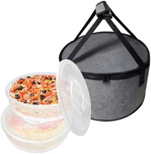 Transporteurs de gâteaux   | Ensemble de 2 porte-tartes de 12″ avec couvercle et sac de transport alimentaire isolé, récipients de stockage réutilisables pour tartes, cheesecake, pizza, noix et fruits – Cadeaux parfaits. Transporteurs de gâteaux Transporteurs de gâteaux