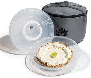 Transporteurs de gâteaux   | Ensemble de 2 transporteurs de tarte avec couvercle et sac isotherme – Contenants de stockage alimentaires de 12″ pour tartes, cheesecake, flan, pizza, tortillas et plus encore. Transporteurs de gâteaux Transporteurs de gâteaux