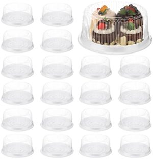 Transporteurs de gâteaux   | Nuanchu 24 Pièces Contenants à Gâteau Jetables de 8 Pouces avec Couvercles, Plateaux en Plastique Transparent avec Couvercles Clairs, Support à Gâteau Rond Jetable pour Stocker des Aliments à Emporter pour Fête, Service Traiteur et Présentation (Blanc) Transporteurs de gâteaux Transporteurs de gâteaux