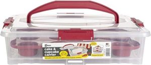 Transporteurs de gâteaux   | Porte-gâteaux et porte-cupcakes – Support empilable pour cupcakes, transporteur de desserts pour plats à gâteau de taille complète 14×9 ou plateau de 12 cupcakes, porte-cupcakes et boîte à gâteaux (comprend un ustensile de découpe et de service) Transporteurs de gâteaux Transporteurs de gâteaux