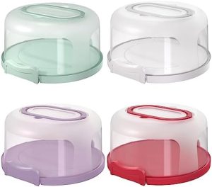 Transporteurs de gâteaux   | Support à Gâteau en Plastique 4 Pièces – Grand Porte-Gâteau Rond, Conteneur à Gâteau Portable, Sert de Plateau de Service à Cinq Sections, Grand Support à Cheesecake avec Couvercle et Poignée, Convient pour Gâteaux et Tartes de 10 Pouces, Desserts. Transporteurs de gâteaux Transporteurs de gâteaux