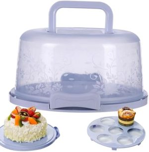 Transporteurs de gâteaux   | Support à Gâteau pour Contenants de Gâteau de 6 Pouces – Porte-Gâteau en Plastique SANS BPA avec Couvercle et Poignée – Plateau à Gâteau avec Système de Verrouillage Sécurisé – Porte-Gâteau avec Couvercle et Poignée Transporteurs de gâteaux Transporteurs de gâteaux