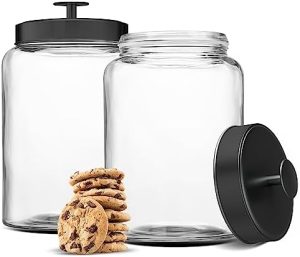 Bocaux et contenants alimentaires   | Contenants de stockage en verre avec couvercles, pot en verre avec couvercle, 1 gallon, ensemble de 2, bonbonnière en verre, rangement, buanderie, pot de cuisine, (circular, noir) Bocaux et contenants alimentaires Bocaux et contenants alimentaires