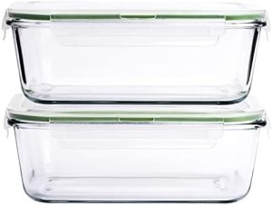 Conteneurs alimentaires   | 63 Oz 2 Pcs Grands Contenants en Verre pour Stockage Alimentaire 8 Tasses Taille Familiale Ensemble de Contenants de Cuisson avec Couvercles Étanches, Stockage des Aliments, Sans BPA, Résistants aux Fuites, Compatibles avec le Micro-ondes (2, 63 Oz) Conteneurs alimentaires Conteneurs alimentaires