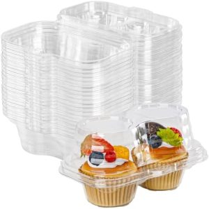 Porte-gâteaux   | Contenants à Cupcakes 2 Comptes, Pack de 25 Boîtes à Cupcakes avec Couvercle Hermétique Connecté, Boîtes à Cupcakes pour 50 Cupcakes Muffins, Sans BPA, Taille Standard Porte-gâteaux Porte-gâteaux