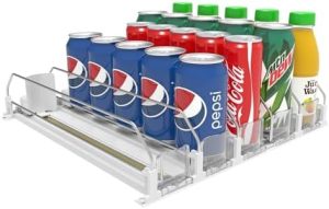 Distributeurs de canettes empilables   | Organisateur de boissons pour réfrigérateur, distributeur de canettes de soda auto-poussant avec glissière automatique, organisateur de boissons ajustable en largeur pour réfrigérateur, organisateur de canettes de soda blanc 380-5 Distributeurs de canettes empilables Distributeurs de canettes empilables