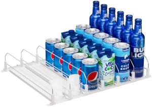 Distributeurs de canettes empilables   | Organisateur de boissons pour réfrigérateur Pusher Glide, distributeur de boissons à ressort pour réfrigérateur, organisateur de canettes de soda à poussée automatique pour réfrigérateur, support de boissons pour bouteilles de bière – 6 rangées, blanc Distributeurs de canettes empilables Distributeurs de canettes empilables