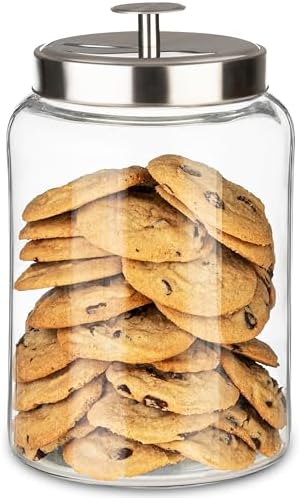 Bocaux à biscuits   | Bocal en verre de 1 gallon avec couvercles en métal – Conteneur de stockage alimentaire hermétique pour la fraîcheur – Idéal pour la farine, les friandises pour animaux de compagnie moelleuses, les bonbons, les aliments séchés – Parfait pour une utilisation dans la cuisine ou la buanderie – Pack de 1 Bocaux à biscuits Bocaux à biscuits