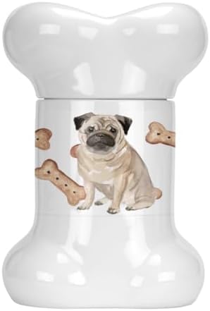 Bocaux à biscuits   | Ck2362Bstj Fawn Pug #2 Pot à friandises en forme d’os pour chien, bocal à biscuits pour chien, récipient de cuisine avec couvercle, jarre à cookies, snack, blanc Bocaux à biscuits Bocaux à biscuits