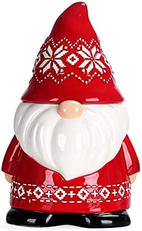 Bocaux à biscuits   | Gnome de Noël Rouge 28 cm Bocal à Cookies Hermétique, Peint à la Main, Lavable au Lave-Vaisselle, Accent de Fête pour Comptoir de Cuisine Bocaux à biscuits Bocaux à biscuits